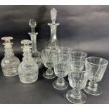 A selection of good quality glass ware, including six large wine glasses, five ruby glass beakers,