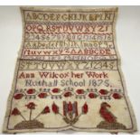 A small 19th century sampler, alphabetical and numerical, Ann Wilcox, her work, Nuthall School,