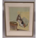 Marjorie Turner (British, 20th Century) - Basset Hound on the Armchair, pastel on paper, signed