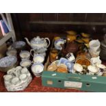 A collection of 19th century blue and white transfer ware tea ware with chinoiserie detail,