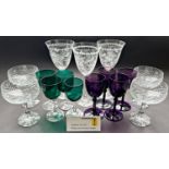 A selection of good quality drinking glasses including sets of heavy cut tumblers, cordial