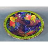 A large Rubens ware pomegranate dish in a deep blue ground with fruit decoration, together with a