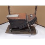 Vintage wood and leather foot bellows with platform base