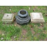 Three small weathered marble plinths, the two square stepped examples 26 cm and 20 cm square