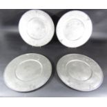 Four Royal Selangor Pewter platters, all with a simple floral design, 35cm diam.