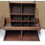 A two divisional mahogany office document/in and out tray, 60 cm wide, together with a further