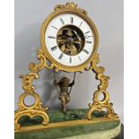 Mid-19th century French mantle clock with enamel dial and gilt brass framework, single train