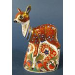 A Crown Derby fawn (silver stopper)