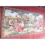 A French 18th century style tapestry hanging of a pastoral scene with figures in the foreground, 150