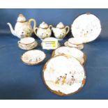 Three Japanese egg shell porcelain tea sets with landscape character, dragon and other typical