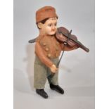 Schuco 1930's clockwork / mechanical violin boy. Tin plate structure with felt clothes and painted