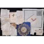 Small collection of table linen including mats with lace and crochet edging, and a hand worked