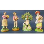 Four 18th century Staffordshire figures of three musicians, a flower girl (4)