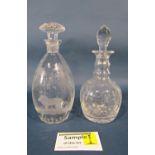A good quality cut glass decanter, the etched detail showing a lion beneath trees together with a