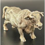 A miniature silver bull London 1987, 6.5 cm wide, 4 ozs approximately