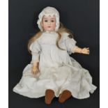 Early 20th century German bisque head doll by Max Handwerck circa 1905, with closing brown eyes,