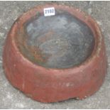 A terracotta dog bowl ? stamped Edwardian 30 cm diameter approximately x 12 cm high, together with a