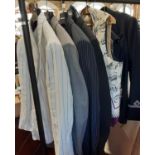 A collection of men's clothing including cream striped jacket by Hackett size 40S, a grey 100%