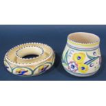 Small collection of Poole pottery, Belleek ware vase with classical leaf detail, pair of 19th