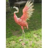 A novelty contemporary pressed light steel garden ornament in the form of a flamingo, 117cm (full