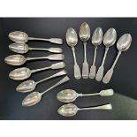 Six assorted 19th century silver serving spoons and and seventeen various 19th century teaspoons,