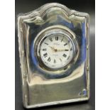 A sterling silver miniature mantel clock, Sheffield 1998, maker Carrs of Sheffield Ltd