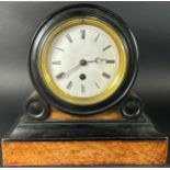 19th century drum head mantle clock in walnut with ebonised mount with eight day time piece,