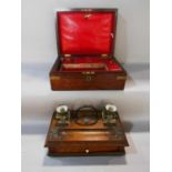 A Victorian oak pen and ink stand with a drawer below, and a 19th century mahogany writing box
