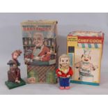 2 vintage tinplate battery operated toys comprising 'Bartender' by Rosko, boxed no 0350, and 'Chef