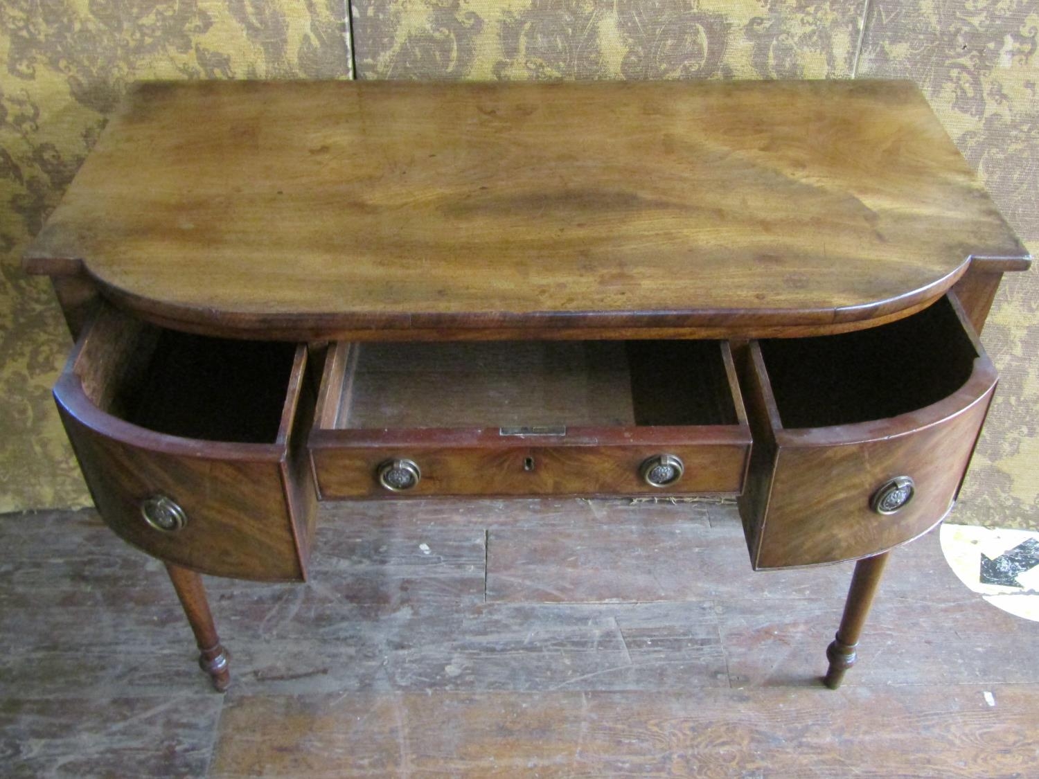 A small George III mahogany semi bow-front sideboard, with central long drawer flanked by a - Image 2 of 4