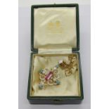 Exquisite mid-Victorian Renaissance Revival enamelled pendant / brooch set with pink topaz, diamonds