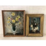 Shirley Payling (1934-2006) - Two Still Life Paintings: White Vase of Flowers and Holly/Daffodils in