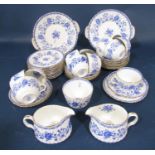 A Minton Hardwicke Hall pattern tea service for 12 in a blue colourway