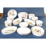 A collection of Worcester Evesham pattern tableware comprising a large tureen and cover, casseroles,