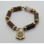 Good quality Scottish Victorian 'pebble' bracelet composed of octagonal hardstone links mounted in