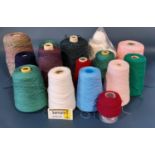 Large boxful of spools of thread in assorted colours