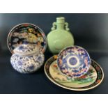 A collection of contemporary Chinese and Japanese porcelain including a celadon glazed vase of