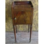 George III mahogany pot cupboard with raised galleried sides and pierced handles above a single