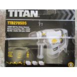 A group of power tools and accessories to include a boxed Titan TTB278SDS Rotary Hammer, a Bosch GWS