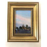 Robert Hughes (1934-2010) - 'Sunset, Moreton-in-Marsh', miniature oil on board, signed lower left,