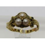 Victorian enamelled 18ct pearl mourning ring, maker 'WE', London 1843, size K/L, 2.6g