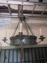 A contemporary five light electrolier in gothic style together with a pair of cast gilt metal wall