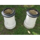 A pair of squat cylindrical chimney pots with painted finish, 46cm high