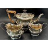 A Georgian style three piece silver tea service Birmingham 1900, maker Joseph Gloster 18 ozs