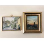 Two Miniature Paintings by Different Artists: Robert Hughes (1934-2010) - 'Winter Sunset', oil on