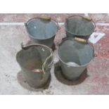 A Lister of Dursley labelled galvanised bucket/pail 33cm, together with three further riveted