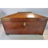 19th century mahogany sarcophagus tea caddy, later mixing bowl, two clothes brushes, old brass