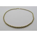 9ct graduated rope twist chain necklace, 11.3g