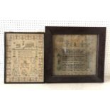Two Framed 19th Century Needlework Samplers by: Sarah Liversage, aged 10 years, 1852, 37 x 40 cm;