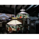 A pair of leaded light ceiling shades of octagonal form with trailing fruit 50 cm diameter